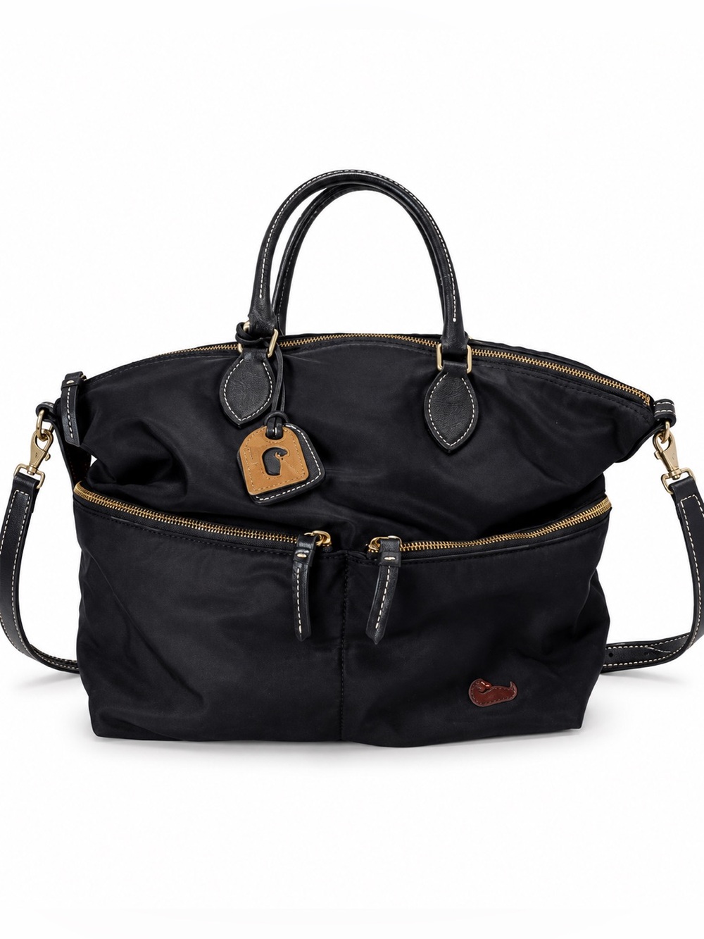 Dooney & Bourke Black Nylon Gold Hardware Satchel Crossbody Bag Hand Bag